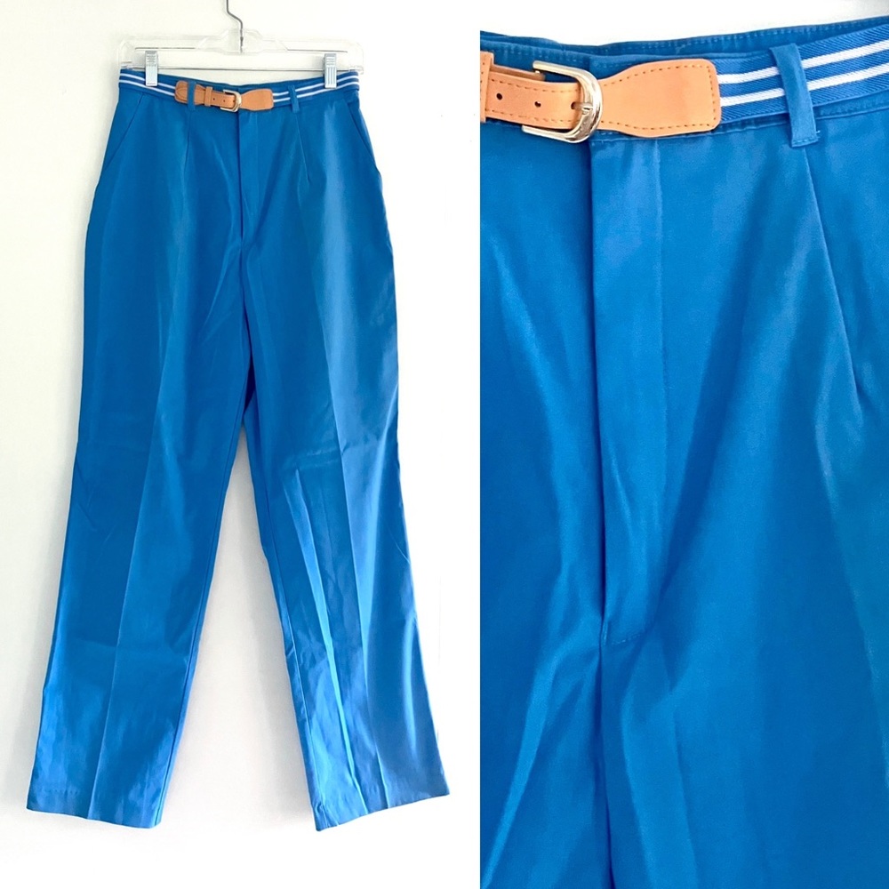 Vintage 80’s high rise waist blue trousers pants with belt